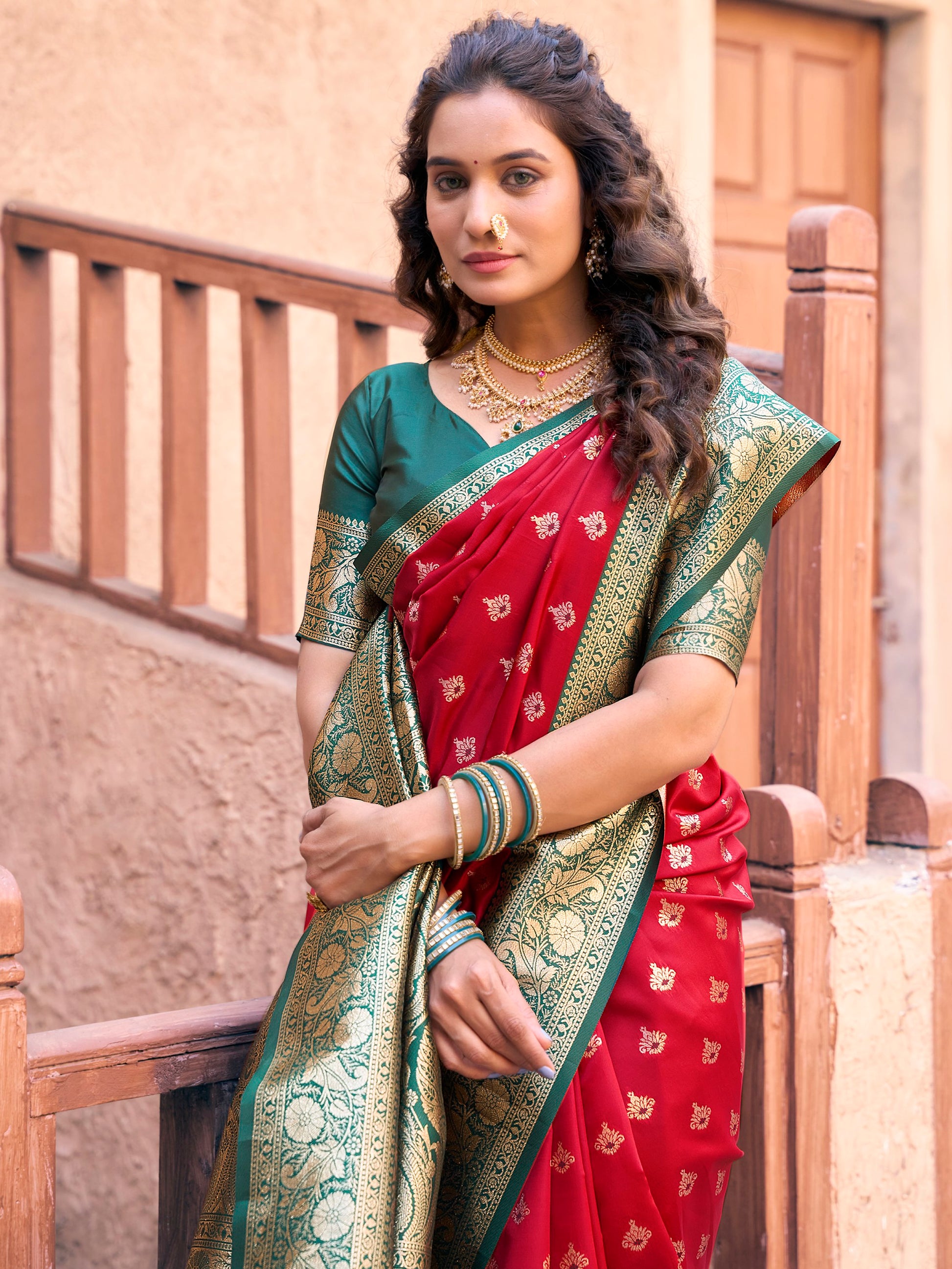 Lovely Red Zari Weaving Silk Wedding Wear Saree With Blouse