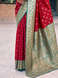 Lovely Red Zari Weaving Silk Wedding Wear Saree With Blouse