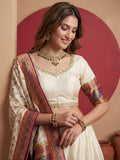 Majestic Cream Zari Weaving Viscose Traditional Wear Lehenga Choli With Dupatta
