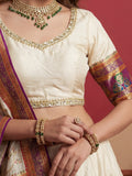 Majestic Cream Zari Weaving Viscose Traditional Wear Lehenga Choli With Dupatta