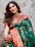 Astonishing Green Zari Weaving Silk Wedding Saree With Blouse