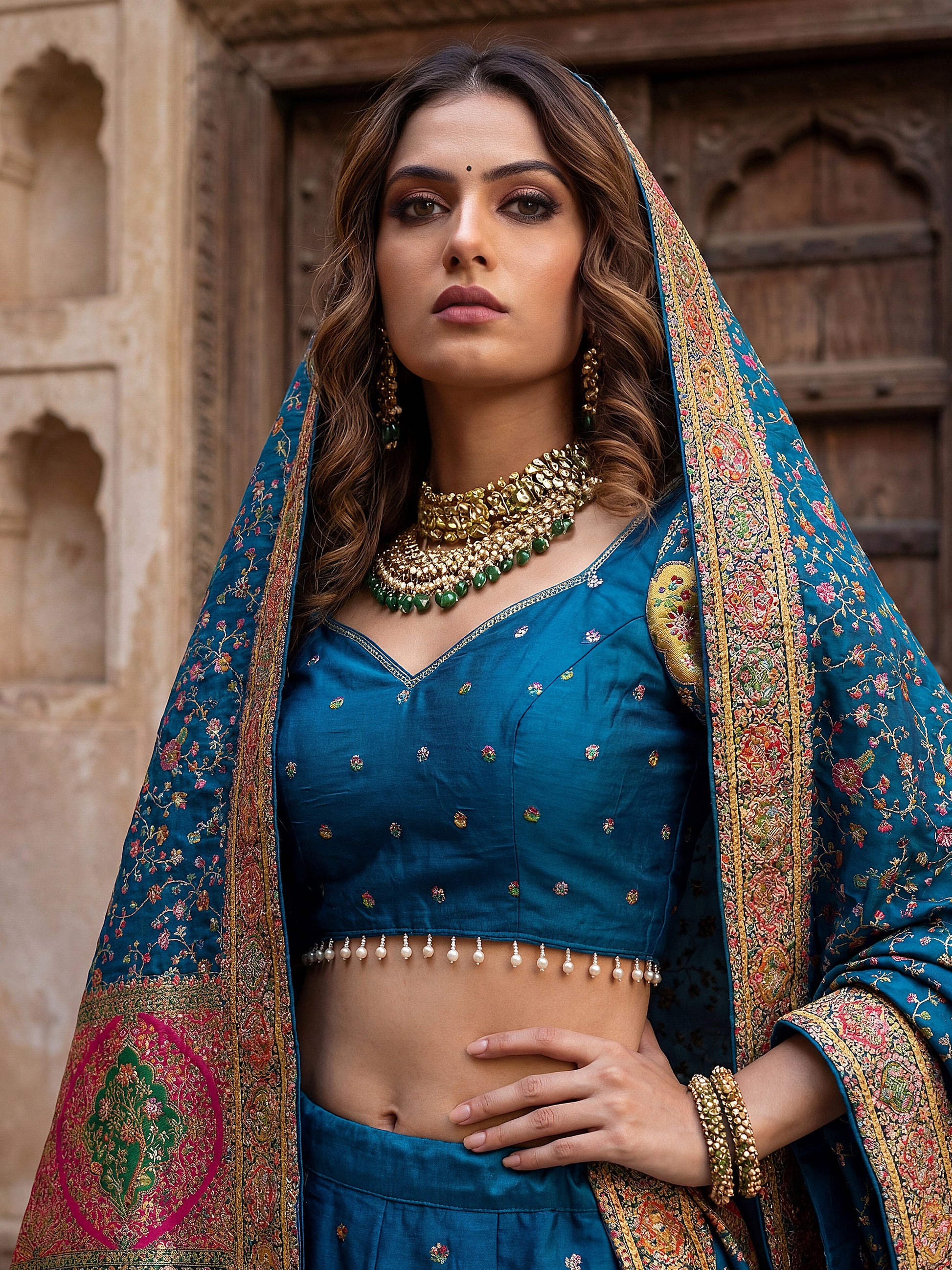 Awesome Teal Blue  Zari Weaving Viscose Festive Wear Lehenga Choli With Dupatta