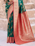Astonishing Green Zari Weaving Silk Wedding Saree With Blouse