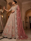 Sparkling Dusty Rose  Embroidered  Tissue Wedding Wear Lehenga Choli With Dupatta