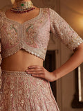 Sparkling Rose Embroidered Tissue Wedding Wear Lehenga Choli With Dupatta