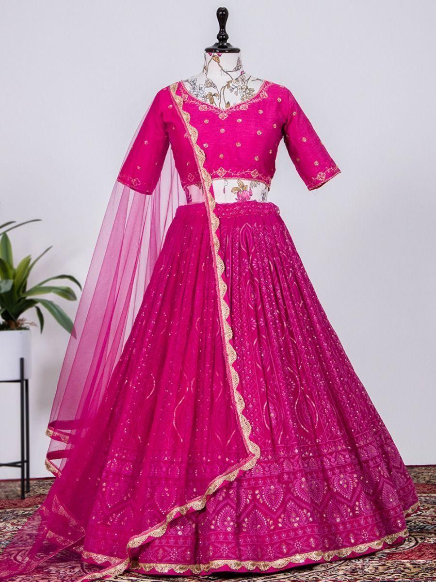 Gorgeous Pink Sequins Georgette Wedding Wear Lehenga Choli
