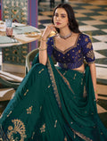 Sparkling Dark Green Embroidery Silk Wedding Wear Lehenga Choli With Dupatta