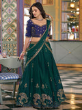 Sparkling Dark Green Embroidery Silk Wedding Wear Lehenga Choli With Dupatta