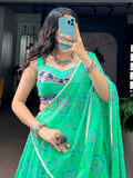 Fresh Green Bandhej Print Georgette Navratri Wear Lehenga Choli