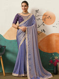 Sensational Purple Cording Work Silk Festive Wear Saree With Blouse
