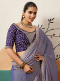 Sensational Purple Cording Work Silk Festive Wear Saree With Blouse