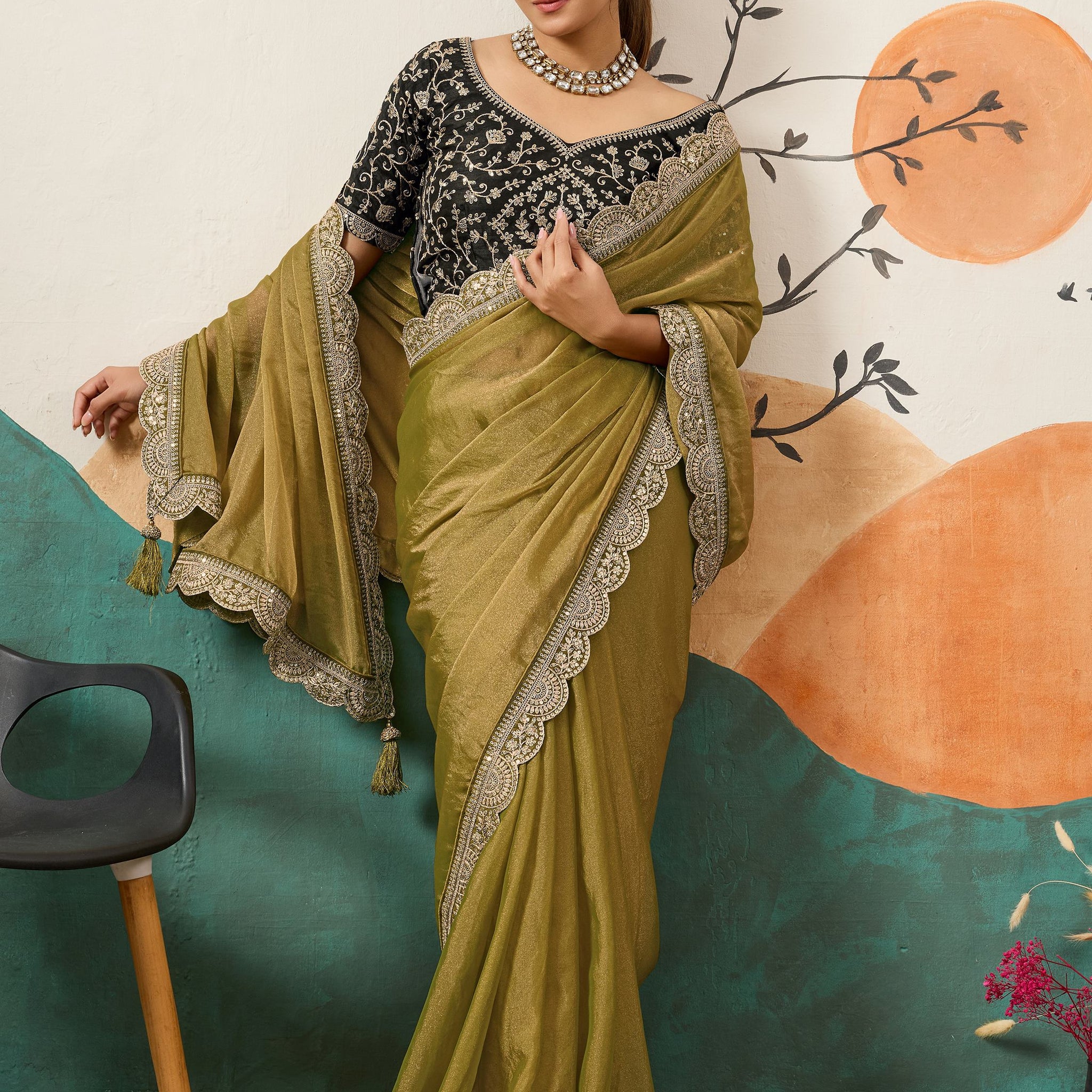 Alluring Mustard Yellow Border Work Silk Haldi Wear Saree With Blouse