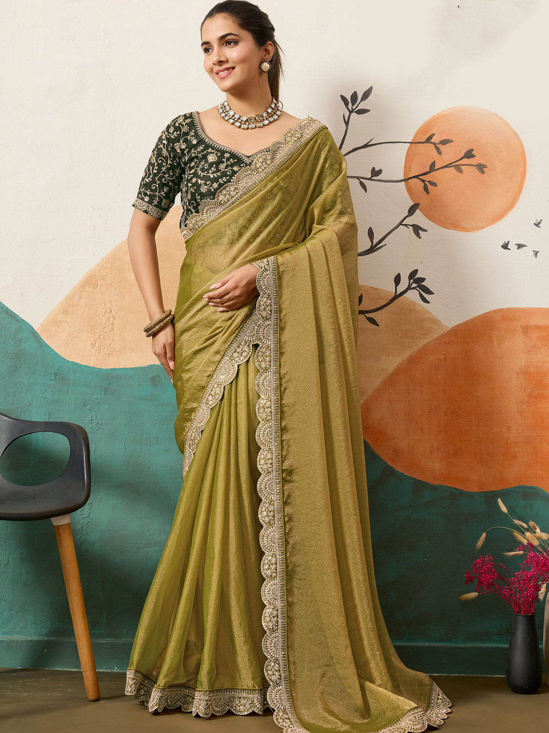 Alluring Mustard Yellow Border Work Silk Haldi Wear Saree With Blouse