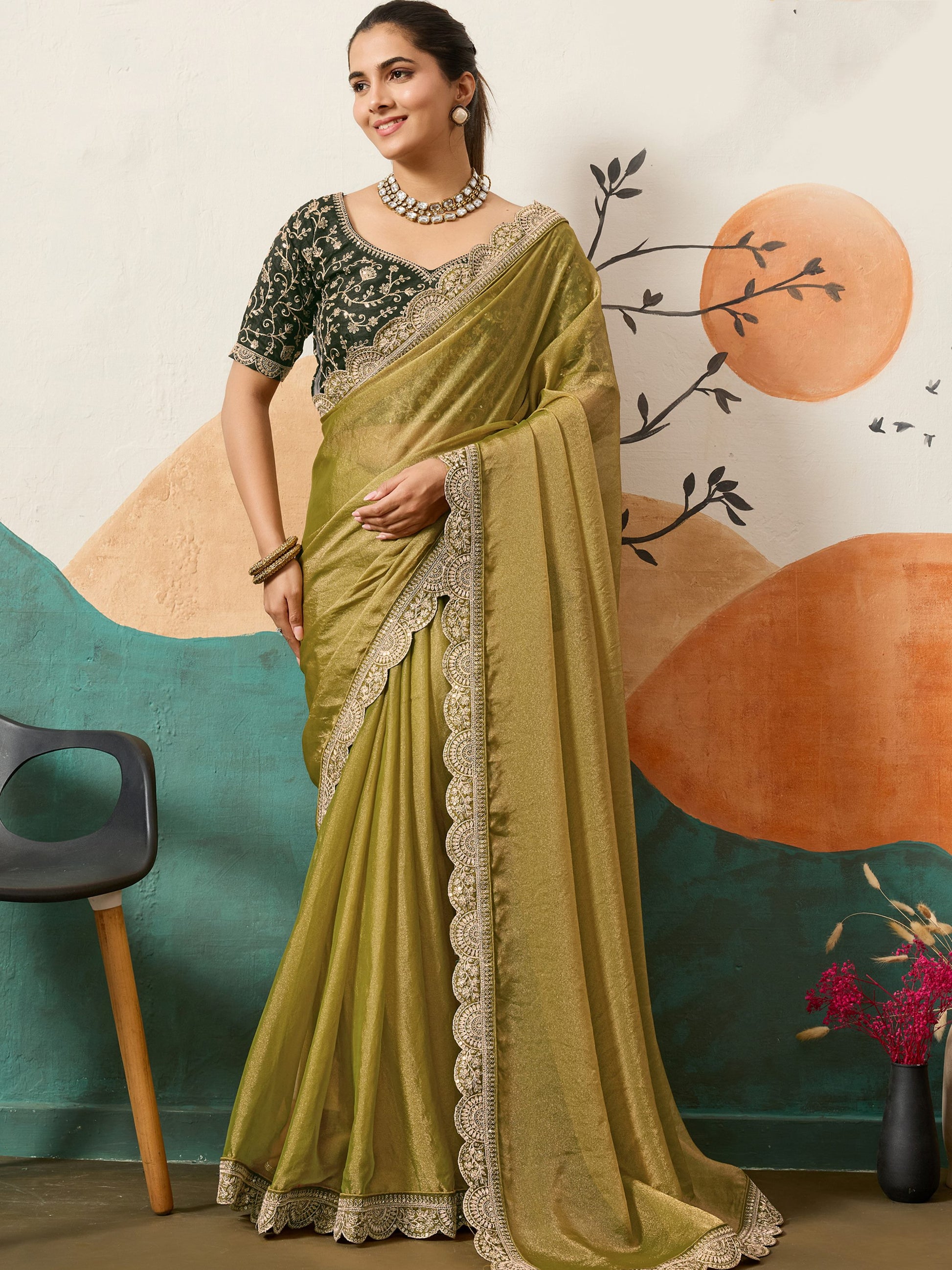 Alluring Mustard Yellow Border Work Silk Haldi Wear Saree With Blouse