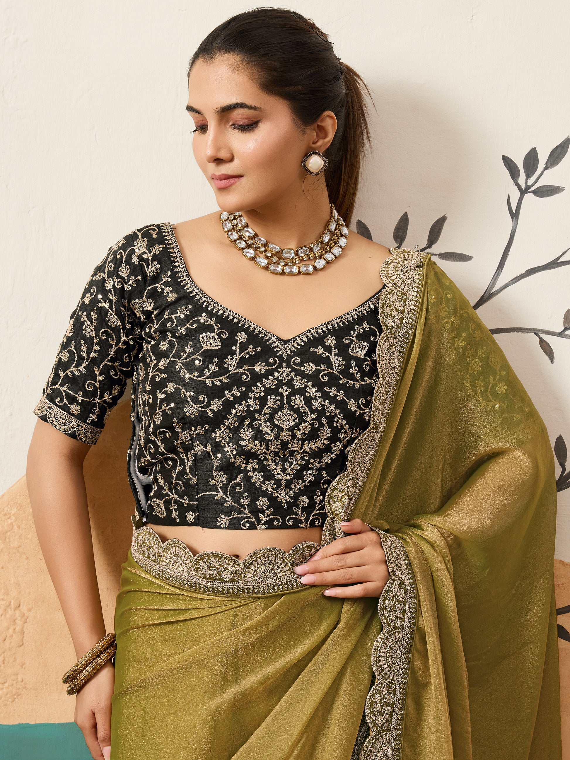 Alluring Mustard Yellow Border Work Silk Haldi Wear Saree With Blouse