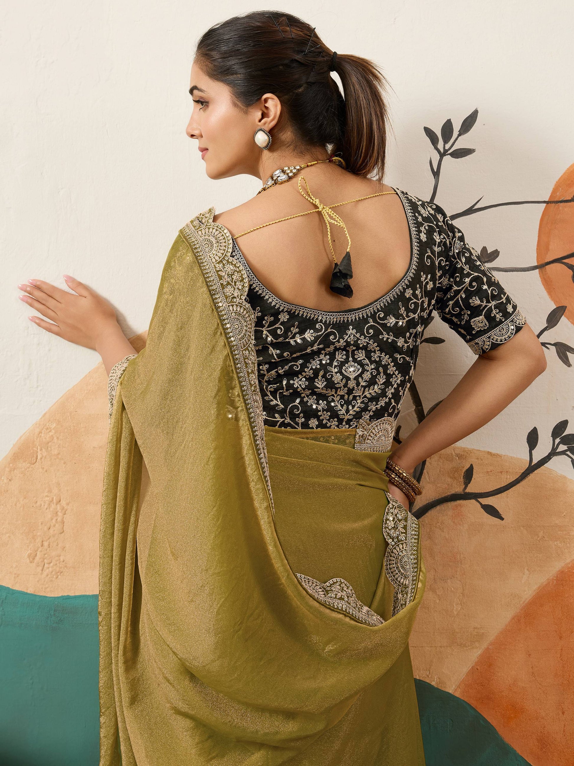 Alluring Mustard Yellow Border Work Silk Haldi Wear Saree With Blouse