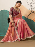 Rich Peach Sequins Border Silk Engagement Wear Saree With Blouse