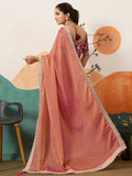 Rich Peach Sequins Border Silk Engagement Wear Saree With Blouse