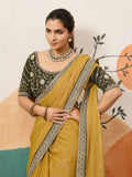 Great Yellow Coding Border Work Silk Function Wear Saree With Blouse