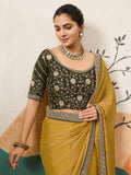 Great Yellow Coding Border Work Silk Function Wear Saree With Blouse