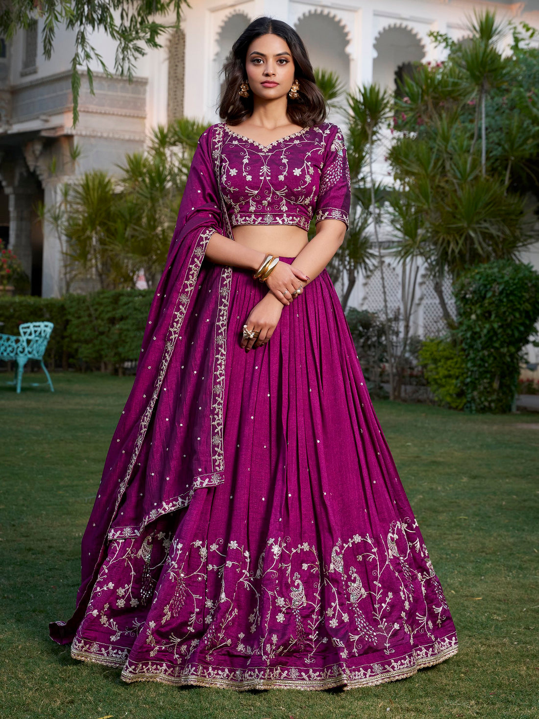 Contemporary Wine Sequins Vichitra Silk Wedding Wear Lehenga With Blouse