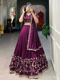 Timeless Wine Thread Embroidered Vichitra Silk Engagement Wear Lehenga Choli
