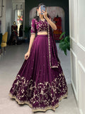 Timeless Wine Thread Embroidered Vichitra Silk Engagement Wear Lehenga Choli