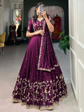 Timeless Wine Thread Embroidered Vichitra Silk Engagement Wear Lehenga Choli