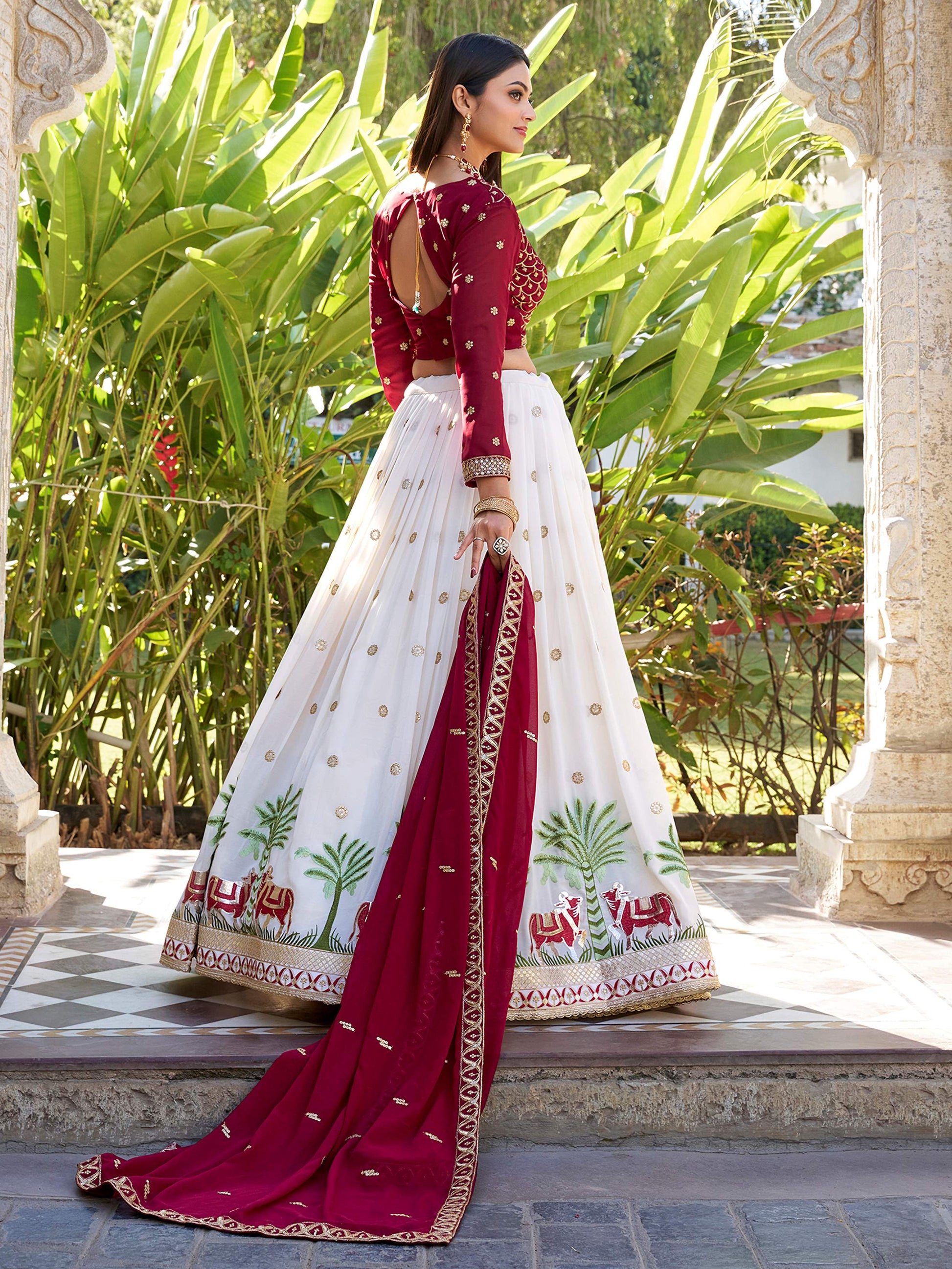 Wonderful White Thread Work Georgette Lehenga Choli With Dupatta