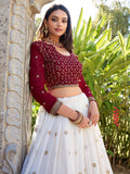 Wonderful White Thread Work Georgette Lehenga Choli With Dupatta
