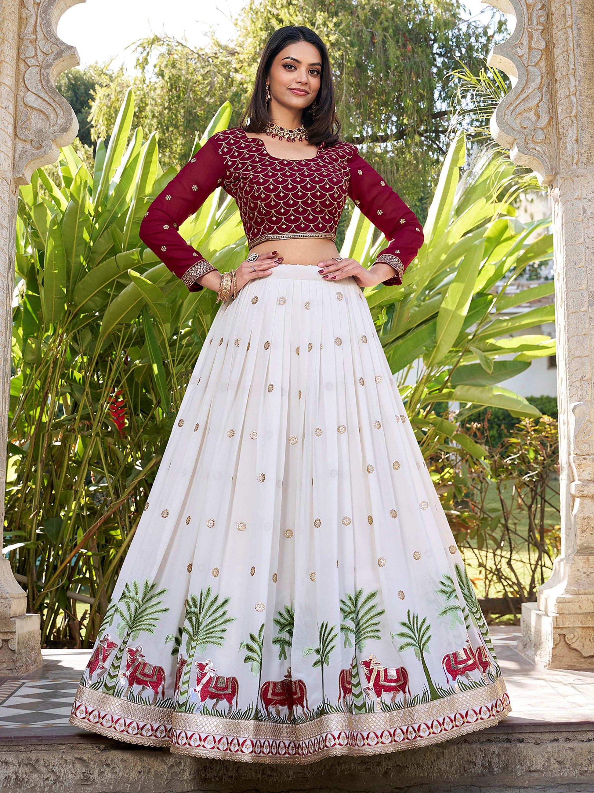 Wonderful White Thread Work Georgette Lehenga Choli With Dupatta