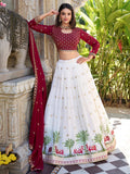 Wonderful White Thread Work Georgette Lehenga Choli With Dupatta