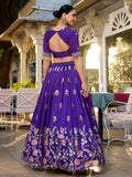 Royal Purple Thread Embroidered Silk Wedding Wear Lehenga Choli