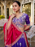 Royal Purple Thread Embroidered Silk Wedding Wear Lehenga Choli