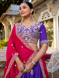 Royal Purple Thread Embroidered Silk Wedding Wear Lehenga Choli