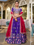 Royal Purple Thread Embroidered Silk Wedding Wear Lehenga Choli