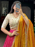 Regal Pink Bandhej Print Rayon Festive Wear Lehenga With Blouse