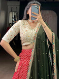 Lovable Red Rayon Wedding Wear Lehenga With Embroidered Blouse