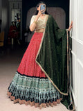 Lovable Red Rayon Wedding Wear Lehenga With Embroidered Blouse