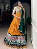 Captivating Yellow Bandhej Print Rayon Festive Wear Lehenga Choli