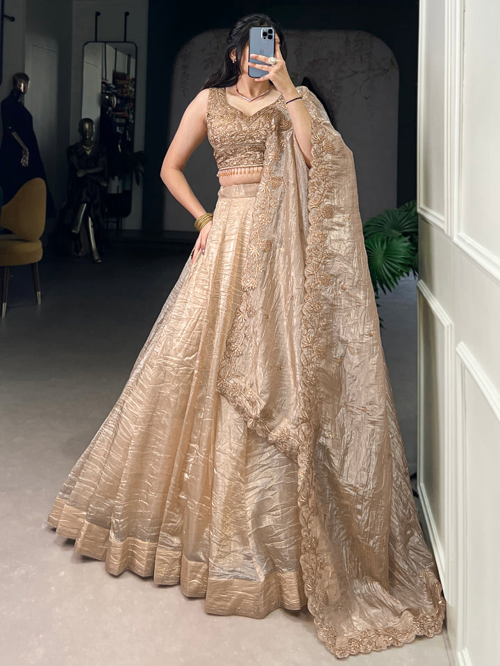 Astonishing Brown Organza Traditional Lehenga Choli With Dupatta