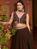 Stunning Marron Embroidery Silk Festival Wear Lehenga Choli with Dupatta