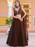 Stunning Marron Embroidery Silk Festival Wear Lehenga Choli with Dupatta