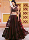 Stunning Marron Embroidery Silk Festival Wear Lehenga Choli with Dupatta