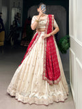 Beautiful Off-White Silk Wedding Lehenga Choli With Bandhani Dupatta