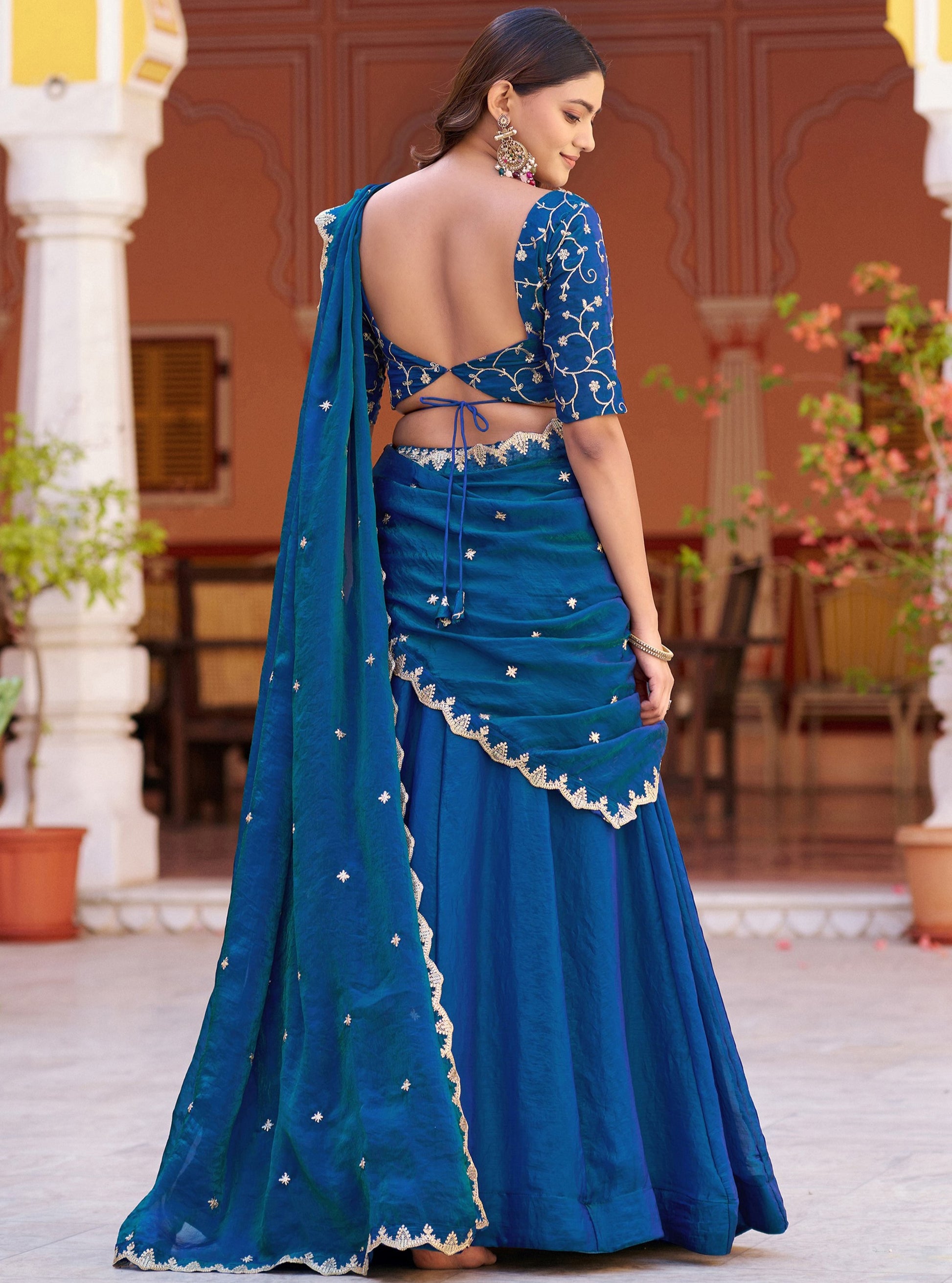 Wonderful Peacock Blue Sequins Work  Silk Function Wear Lehenga Choli with Dupatta