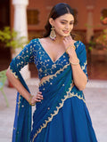 Wonderful Peacock Blue Sequins Work  Silk Function Wear Lehenga Choli with Dupatta