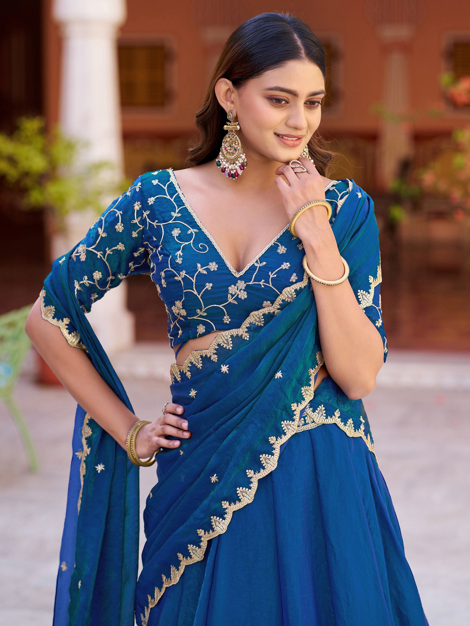 Wonderful Peacock Blue Sequins Work  Silk Function Wear Lehenga Choli with Dupatta