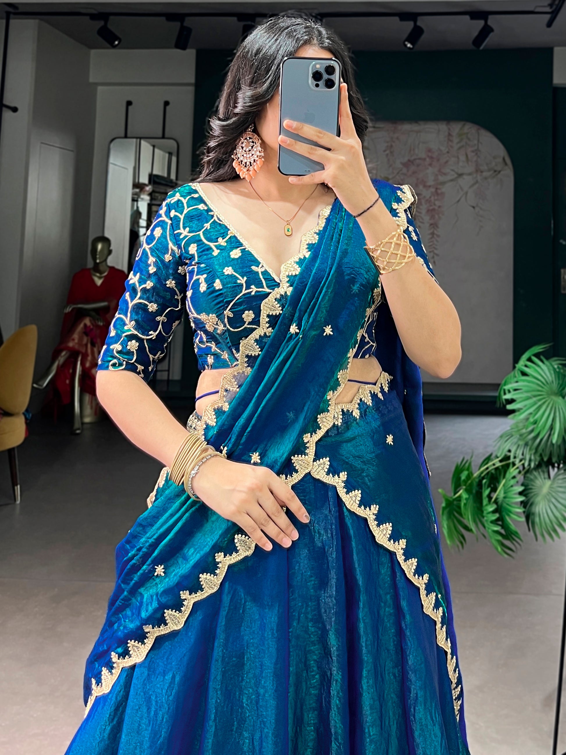 Spectacular Blue Sequins Silk Festival Wear Lehenga Choli with Dupatta