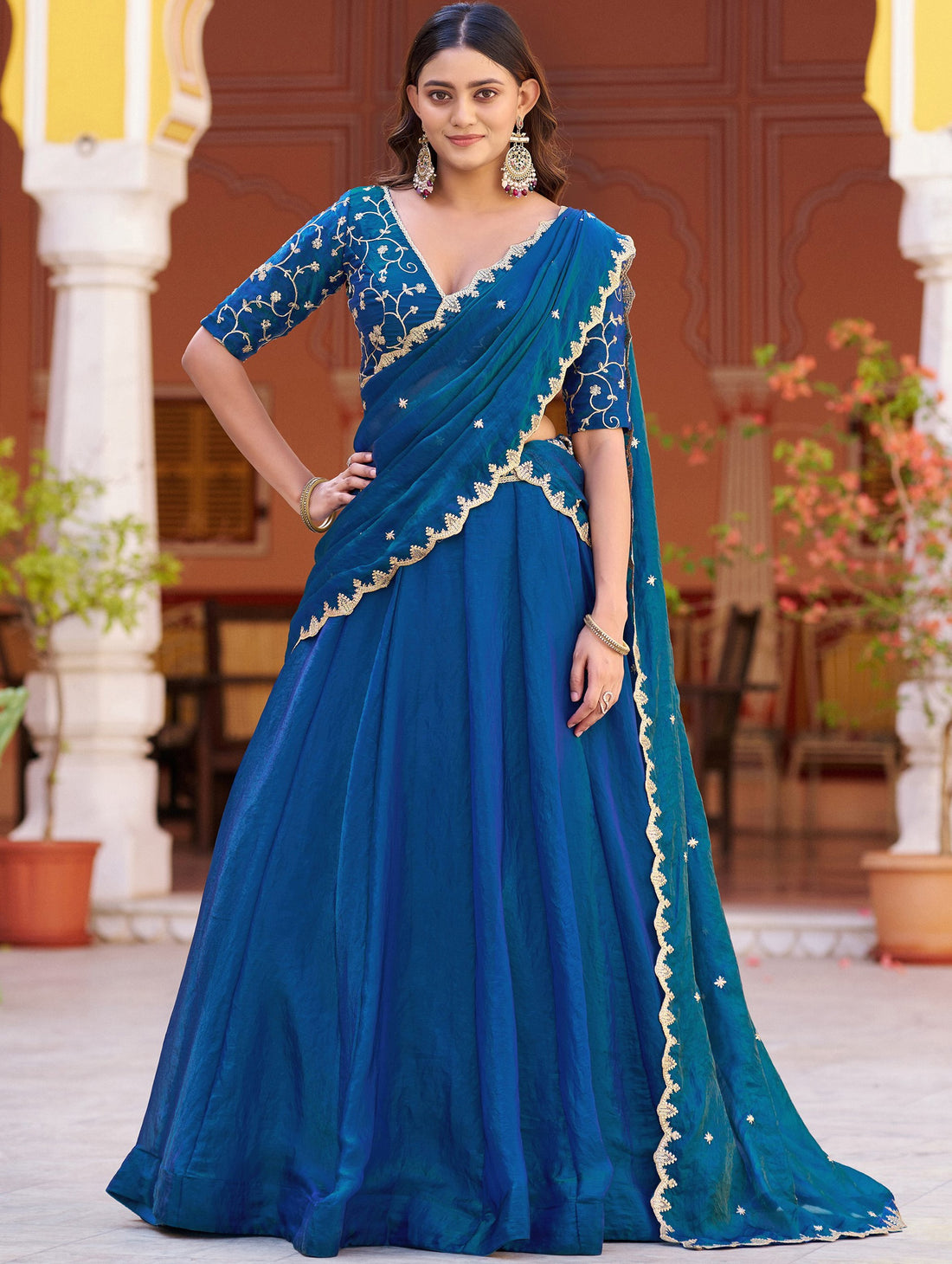 Wonderful Peacock Blue Sequins Work  Silk Function Wear Lehenga Choli with Dupatta